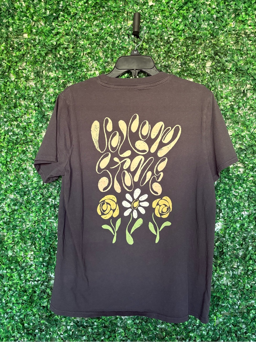 Volcom Black Tee with Yellow and Green Floral Graphic